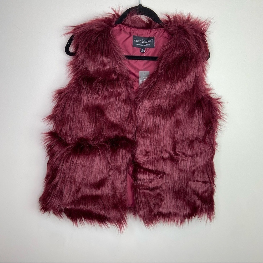 Jason‎ Maxwell Faux Fur Vest Outerwear Collection Maroon Sleeveless Small